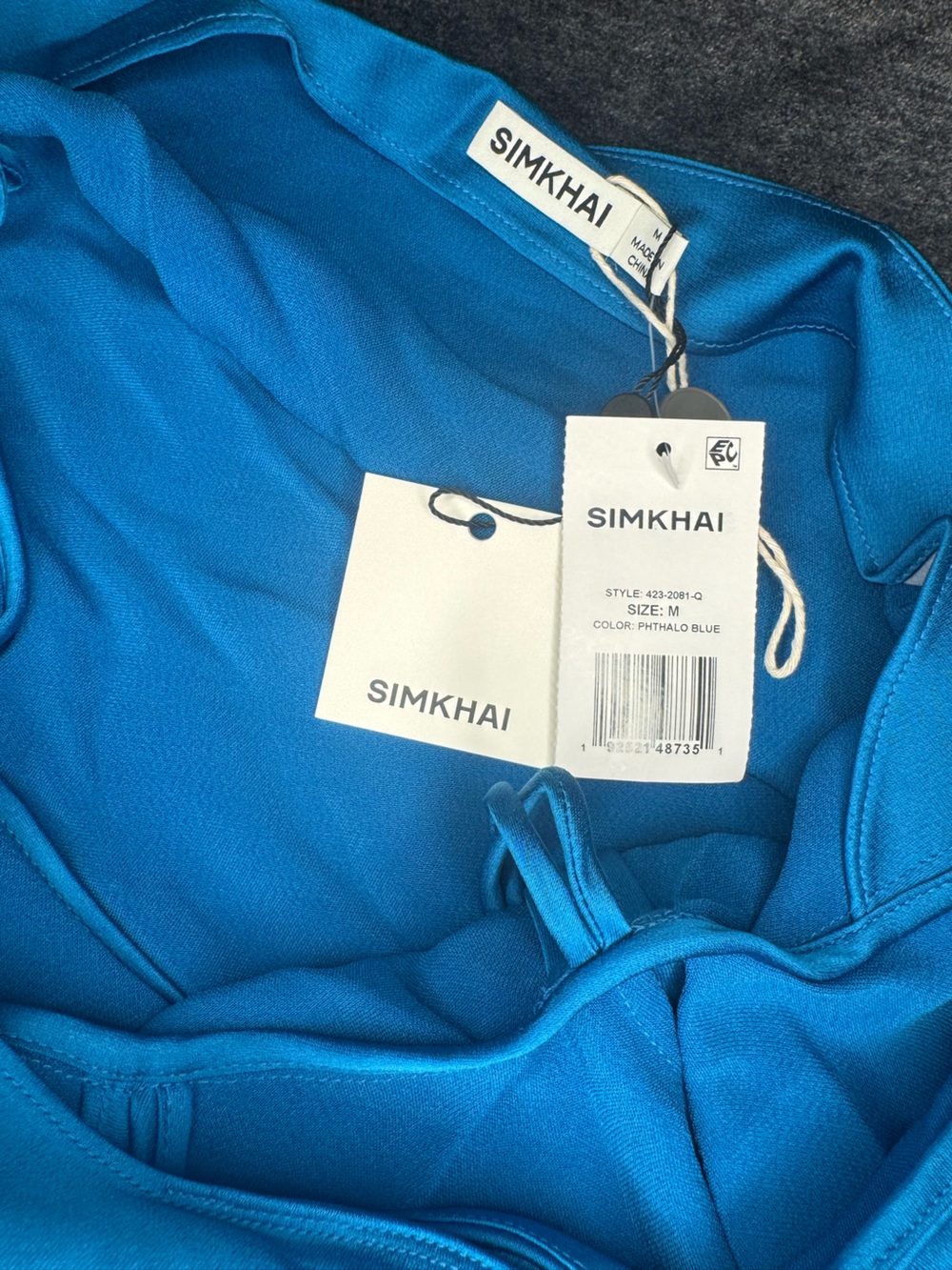 NWT SIMKHAI Alice One Shoulder Top in Phthalo Blue Size Medium - Picture 10 of 10